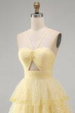 Yellow Sequin Tiered Ruffle A Line Short Homecoming Dress