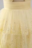 Yellow Sequin Tiered Ruffle A Line Short Homecoming Dress