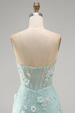 Lace Strapless Mint Bodycon Corset Homecoming Dress with 3D Flowers