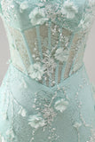 Lace Strapless Mint Bodycon Corset Homecoming Dress with 3D Flowers