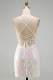 Sparkly Pink Beaded Floral Homecoming Dress with Lace-up Back