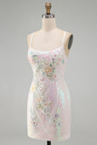 Sparkly Pink Beaded Floral Homecoming Dress with Lace-up Back