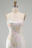 Sparkly Pink Beaded Floral Homecoming Dress with Lace-up Back