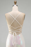 Sparkly Pink Beaded Floral Homecoming Dress with Lace-up Back