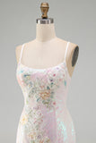 Sparkly Pink Beaded Floral Homecoming Dress with Lace-up Back