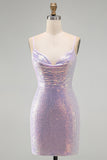 Lilac Bodycon Spaghetti Straps Sequin Homecoming Dress