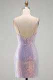 Lilac Bodycon Spaghetti Straps Sequin Homecoming Dress