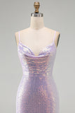 Lilac Bodycon Spaghetti Straps Sequin Homecoming Dress