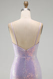 Lilac Bodycon Spaghetti Straps Sequin Homecoming Dress