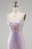 Lilac Bodycon Spaghetti Straps Sequin Homecoming Dress