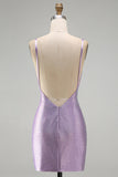 Beaded Lilac Backless Bodycon Short Homecoming Dress with Slit