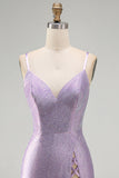 Beaded Lilac Backless Bodycon Short Homecoming Dress with Slit