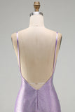 Beaded Lilac Backless Bodycon Short Homecoming Dress with Slit