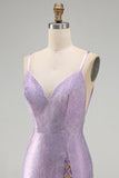 Beaded Lilac Backless Bodycon Short Homecoming Dress with Slit