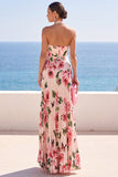 Halter Black Floral Printed Pleated A Line Maxi Wedding Guest Dress