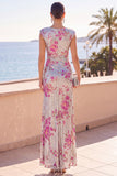 Sparkly Silver Floral Wedding Guest Dress with Ruffle Slit