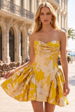 Blue Strapless Brocade A Line Short Homecoming Dress