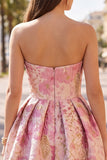 Floral Pink Jacquard Bubble Hem Short Homecoming Dress