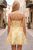 Yellow A Line 3D Flower Applique Short Homecoming Dress