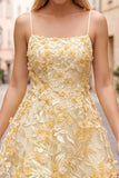 Yellow A Line 3D Flower Applique Short Homecoming Dress