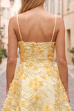 Yellow A Line 3D Flower Applique Short Homecoming Dress