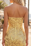 Yellow Strapless Bodycon Ruched Sequin Homecoming Dress