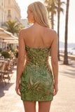 Yellow Strapless Bodycon Ruched Sequin Homecoming Dress