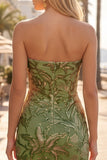 Yellow Strapless Bodycon Ruched Sequin Homecoming Dress
