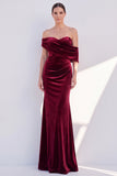 Off The Shoulder Dark Blue Mermaid Velvet Formal Dress