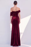 Off The Shoulder Dark Blue Mermaid Velvet Formal Dress