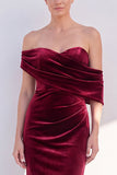 Off The Shoulder Dark Blue Mermaid Velvet Formal Dress