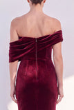 Off The Shoulder Dark Blue Mermaid Velvet Formal Dress