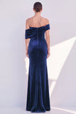 Off The Shoulder Dark Blue Mermaid Velvet Formal Dress