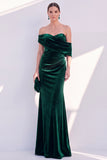 Off The Shoulder Dark Blue Mermaid Velvet Formal Dress