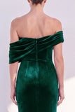 Off The Shoulder Dark Blue Mermaid Velvet Formal Dress