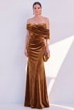 Off The Shoulder Dark Blue Mermaid Velvet Formal Dress