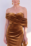 Off The Shoulder Dark Blue Mermaid Velvet Formal Dress