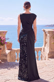 Olive Green Satin Sequin Ruched Long Formal Dress with Slit