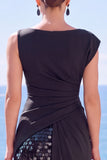 Olive Green Satin Sequin Ruched Long Formal Dress with Slit