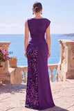 Olive Green Satin Sequin Ruched Long Formal Dress with Slit