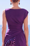 Olive Green Satin Sequin Ruched Long Formal Dress with Slit