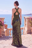 Halter Black Sequin Mermaid Long Formal Dress with Slit