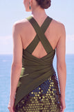 Halter Black Sequin Mermaid Long Formal Dress with Slit