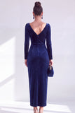Burgundy Velvet Cowl Neck Ruched Long Sleeve Fall Wedding Guest Dress