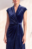 Velvet Ruched Dark Blue Mother of the Bride Dress with Cap Sleeves