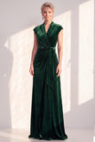 Velvet Ruched Dark Blue Mother of the Bride Dress with Cap Sleeves