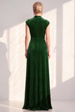 Velvet Ruched Dark Blue Mother of the Bride Dress with Cap Sleeves
