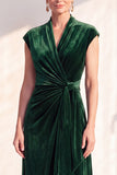 Velvet Ruched Dark Blue Mother of the Bride Dress with Cap Sleeves