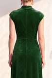 Velvet Ruched Dark Blue Mother of the Bride Dress with Cap Sleeves