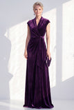 Velvet Ruched Dark Blue Mother of the Bride Dress with Cap Sleeves